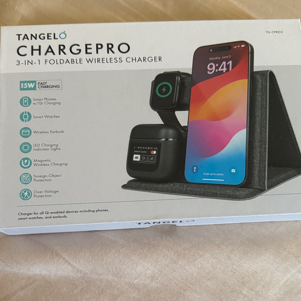 Angel ChargePro 3-in-1 Foldable Wireless Charger - Black